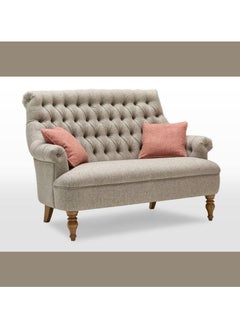 Wooden Twist Wooden Twist Button Tufted Jute Fabric 2 Seater Sofa with Teak Finish and 2 Cushions Modern Couch for Living Room ( Beige )  - Image 2