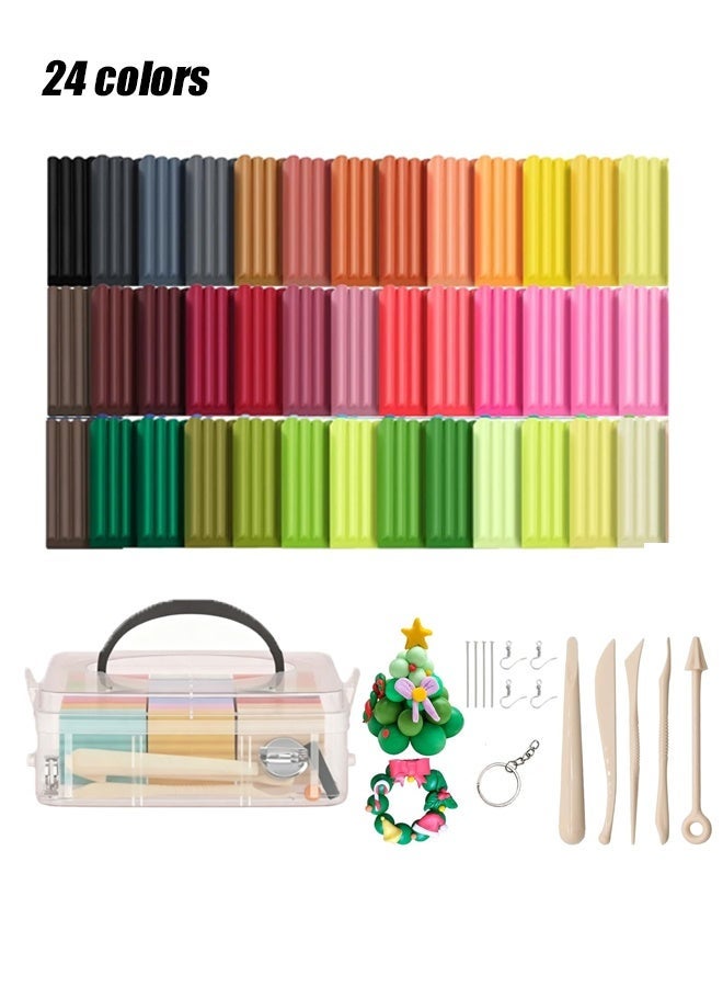 24 Colors Polymer Clay Set with Storage Box | 20g Each Block Oven Bake Modeling Clay Kit with 5Pcs Sculpting Tools & Accessories | Non-Toxic DIY Craft Clay for Kids Adults Beginners Artists, Ideal for Sculpting, Jewelry Making & Handmade Gifts ﻿ - Image 1