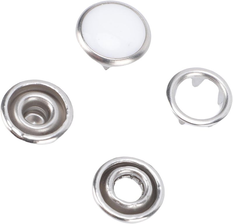 Stainless Steel Prong Snap Buttons 10mm Hollow Design Metal Snap Fasteners for Clothing Home Repair 100 Sets Pack (Silver Edged White Bead) - Image 4
