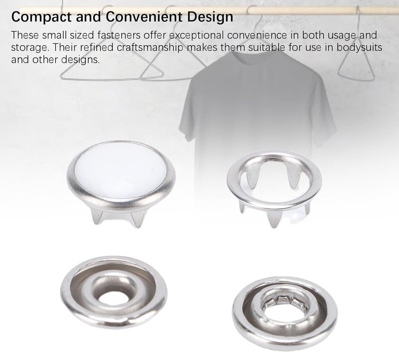 Stainless Steel Prong Snap Buttons 10mm Hollow Design Metal Snap Fasteners for Clothing Home Repair 100 Sets Pack (Silver Edged White Bead) - Image 2