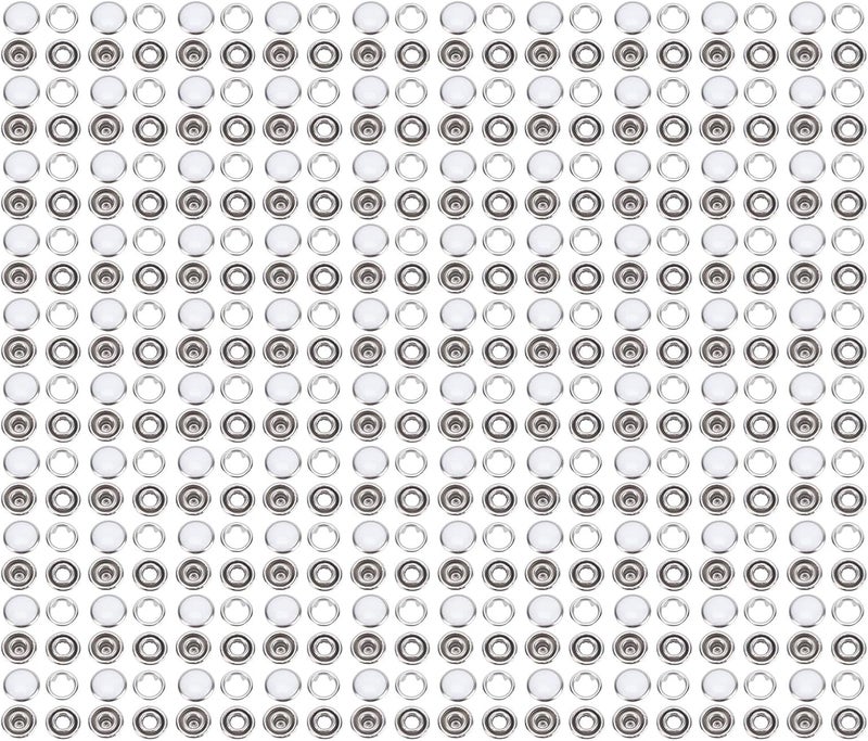 Stainless Steel Prong Snap Buttons 10mm Hollow Design Metal Snap Fasteners for Clothing Home Repair 100 Sets Pack (Silver Edged White Bead) - Image 1