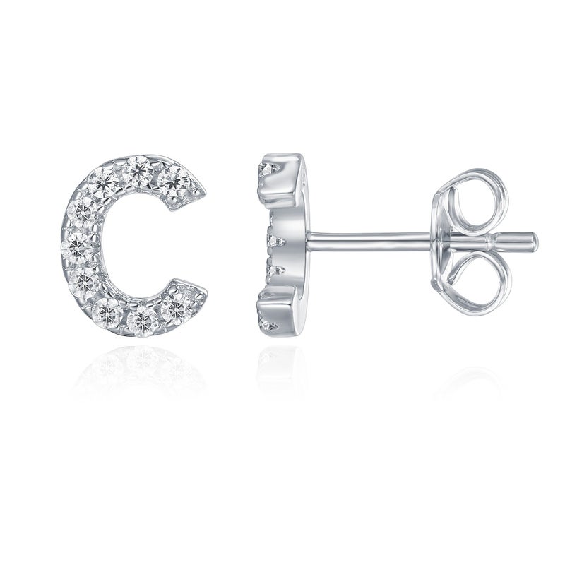 PAVOI 925 Sterling Silver CZ Simulated Diamond Stud Earrings Fashion Alphabet Letter Initial Earrings - C - Image 1