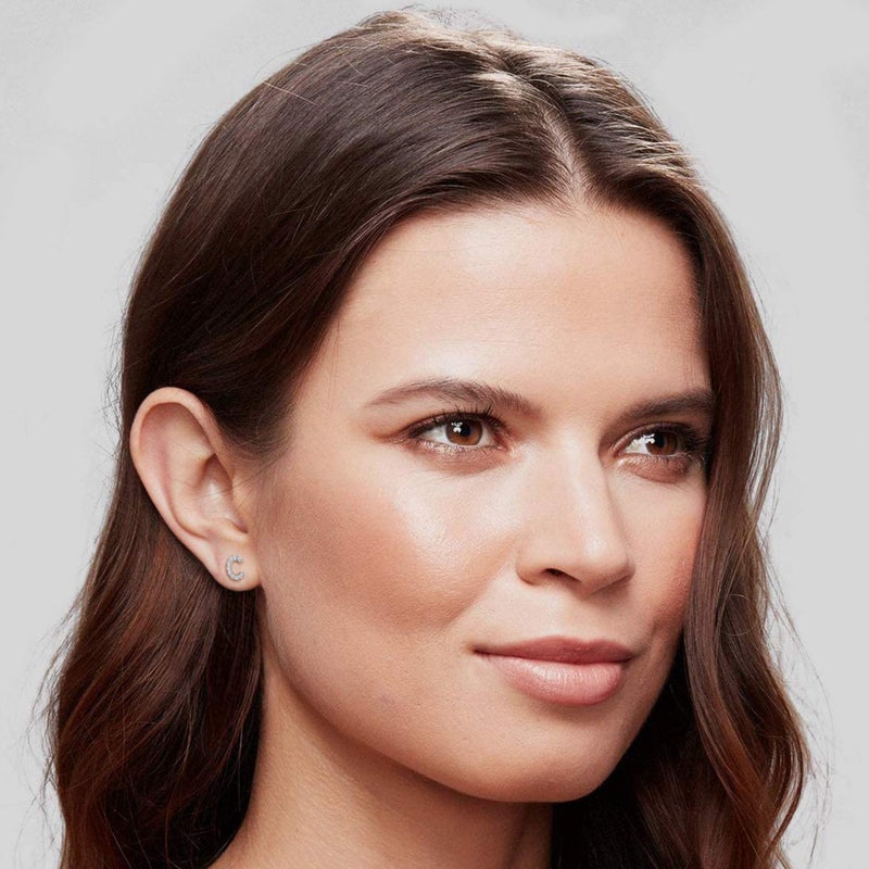 PAVOI 925 Sterling Silver CZ Simulated Diamond Stud Earrings Fashion Alphabet Letter Initial Earrings - C - Image 2