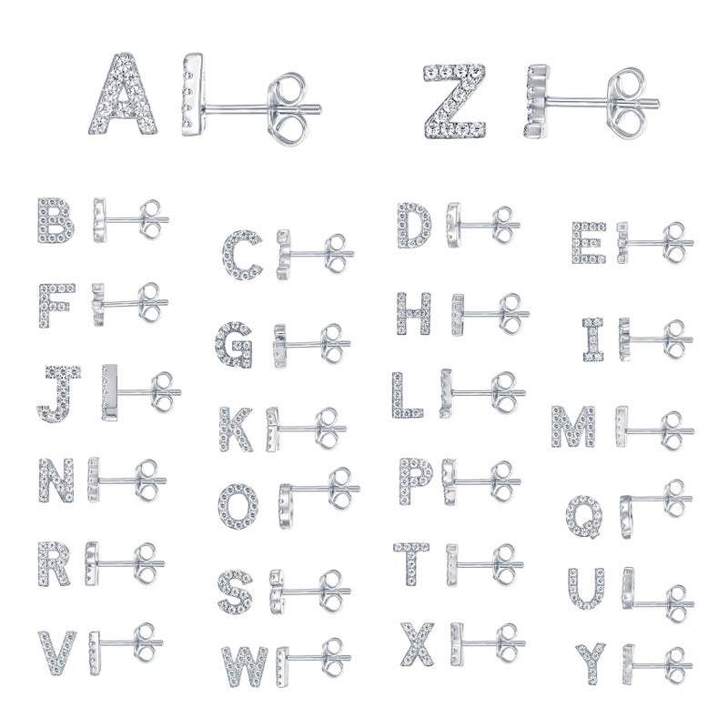 PAVOI 925 Sterling Silver CZ Simulated Diamond Stud Earrings Fashion Alphabet Letter Initial Earrings - C - Image 3