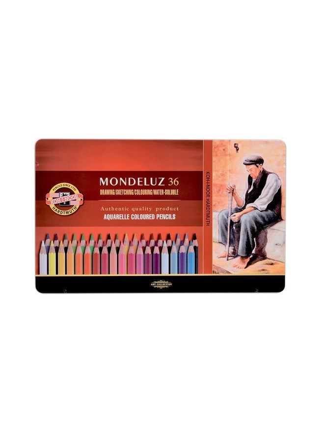 KOH-I-NOOR 3725 Mondeluz Watercolour Pencils Gift Set Assorted Colours Metal Case (Pack Of 36) - Image 1