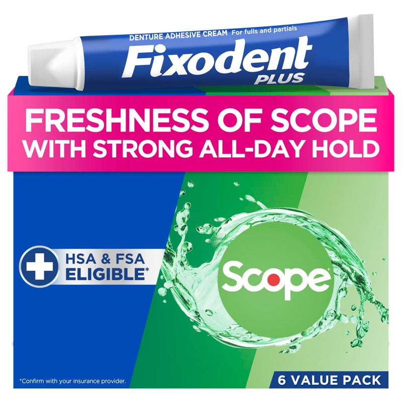 Fixodent Control Denture Adhesive Cream Plus Scope Flavor 2 Oz Pack of 4