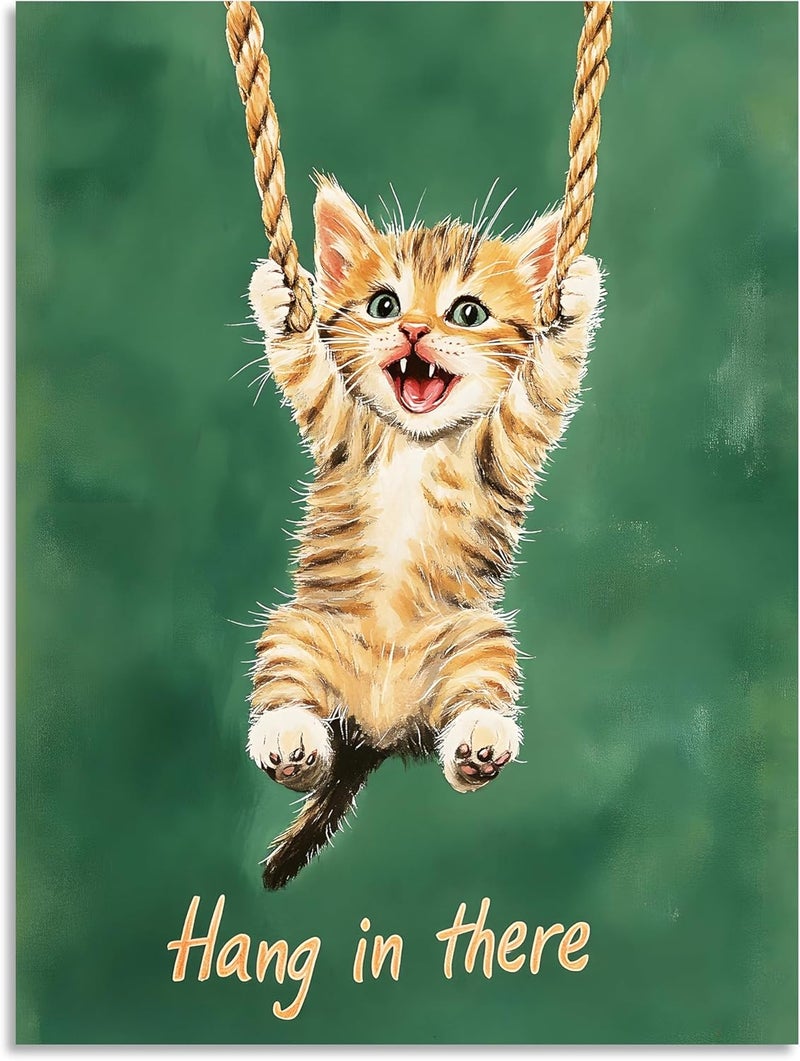 OWNANRTHM Hang in There Cat Inspirational Canvas Wall Art - Image 2