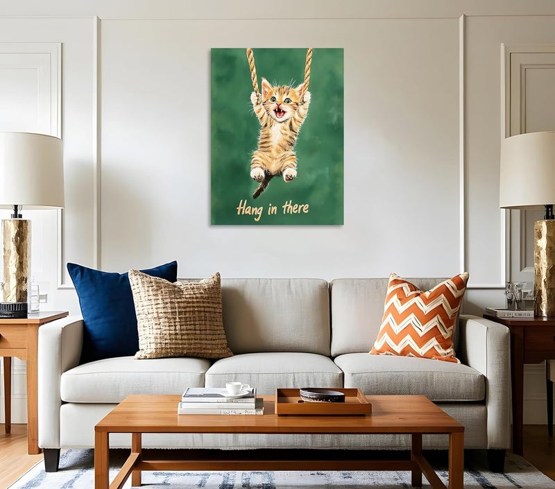 OWNANRTHM Hang in There Cat Inspirational Canvas Wall Art - Image 3