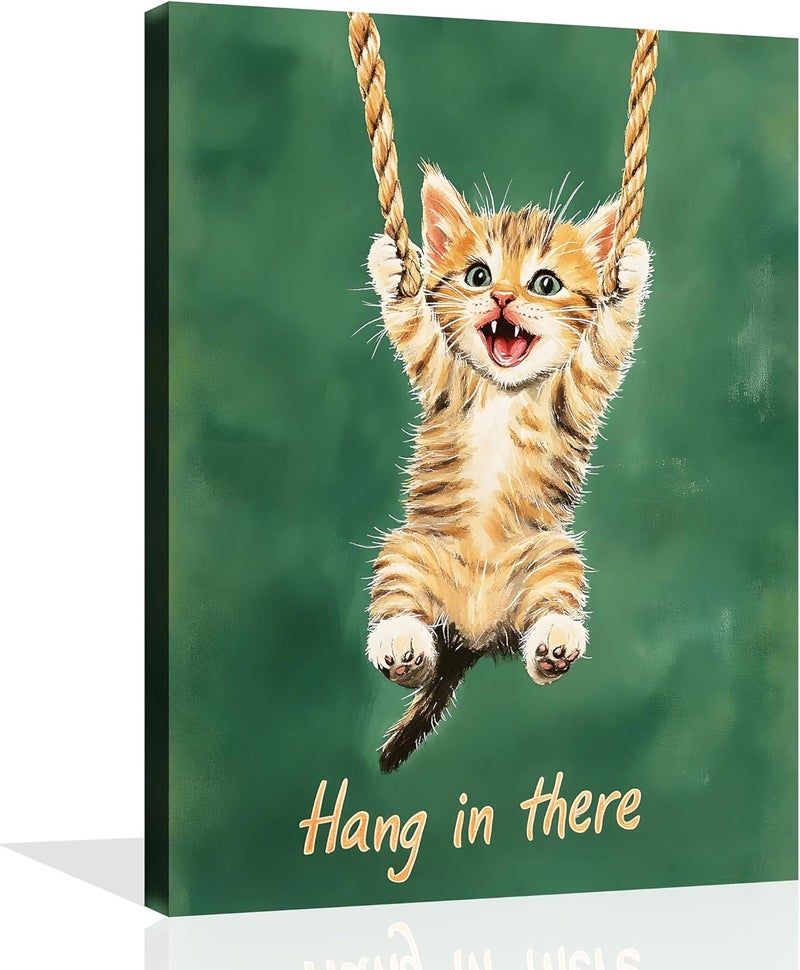 OWNANRTHM Hang in There Cat Inspirational Canvas Wall Art - Image 1