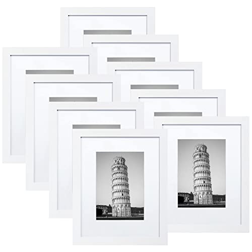 Wiscet 8x10 Picture Frame Set of 9, Display Pictures 5x7 with Mat or 8 x 10 Without Mat, Photo Frame for Wall Mounting or Tabletop Display, White. - Image 1