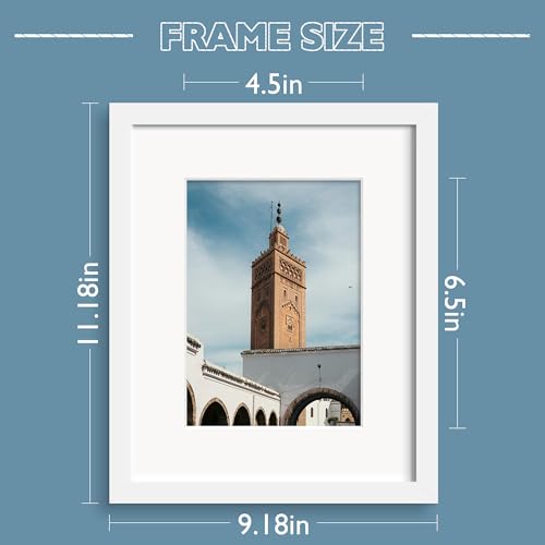 Wiscet 8x10 Picture Frame Set of 9, Display Pictures 5x7 with Mat or 8 x 10 Without Mat, Photo Frame for Wall Mounting or Tabletop Display, White. - Image 3