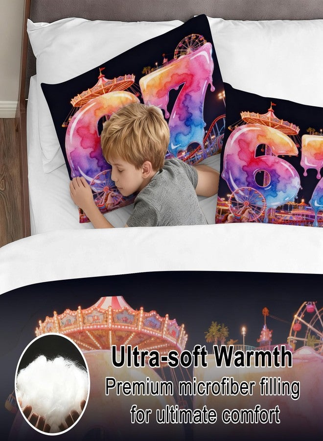 VTKON 67 Number Print Comforter Set Twin Size for Kids Funny Trendy Print Theme Bedding Set Watercolor Six Seven Bed Set Soft Amusement Park Black Quilt Set with 1 Comforter + 1 Pillow Case - Image 2