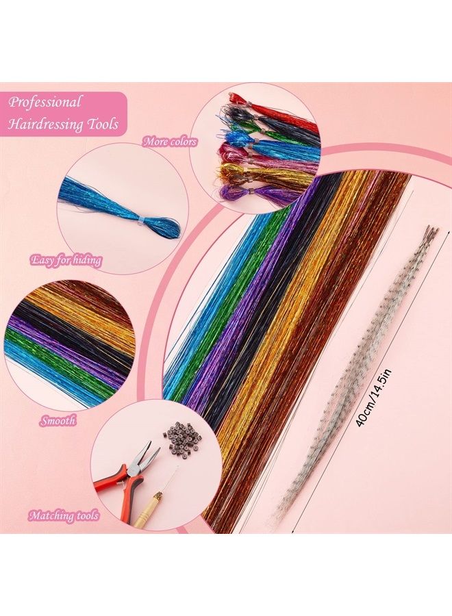 Juinte طقم خيوط شعر لامعة 1440 مع أدوات إكسسوار شعر لامع 26 قطعة 13 لون إكسسوارات شعر ريش مقاومة للحرارة شعر صناعي مع 200 حلقة ميكرو - Image 2