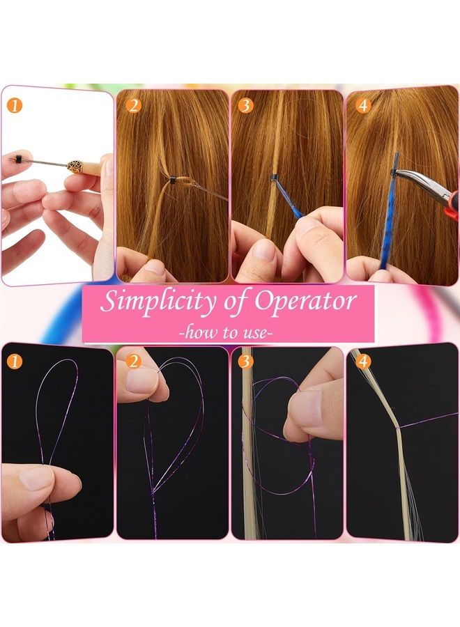 Juinte طقم خيوط شعر لامعة 1440 مع أدوات إكسسوار شعر لامع 26 قطعة 13 لون إكسسوارات شعر ريش مقاومة للحرارة شعر صناعي مع 200 حلقة ميكرو - Image 5