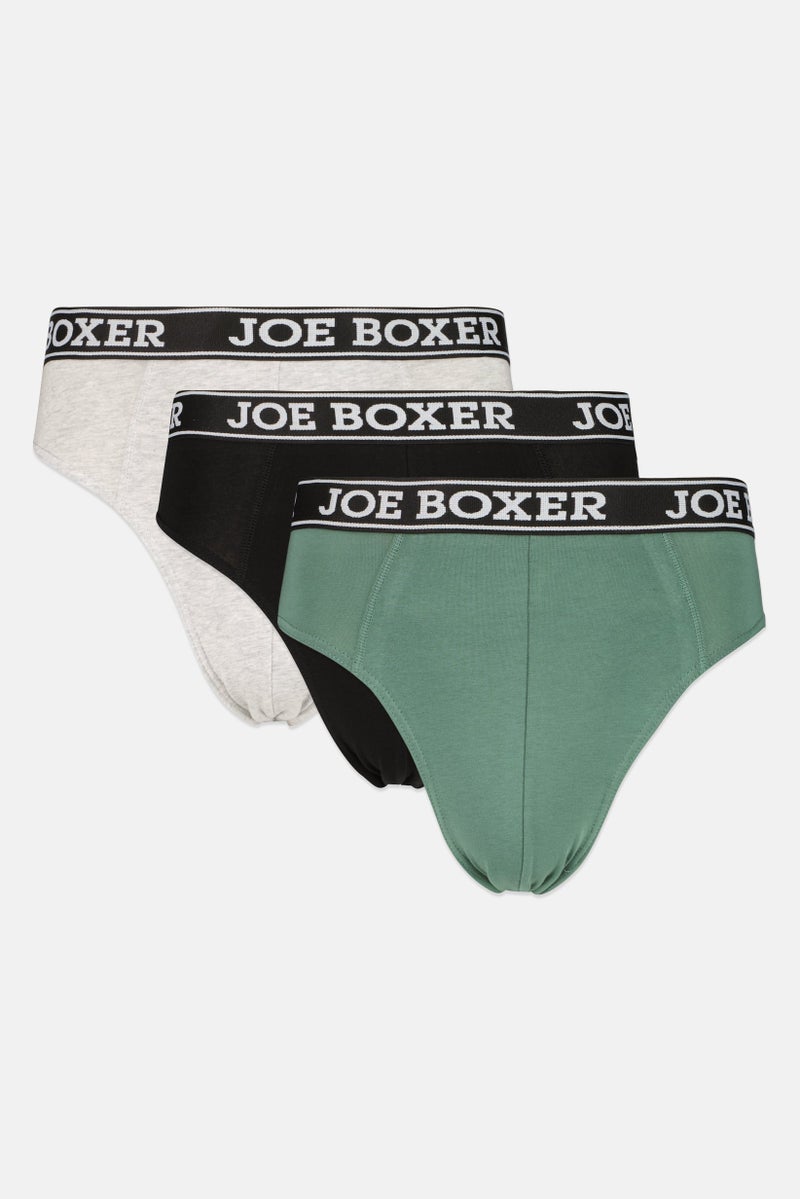 Joe Boxer Men 3 Piece Brand Logo Underwear Briefs, Multicolor - Image 1