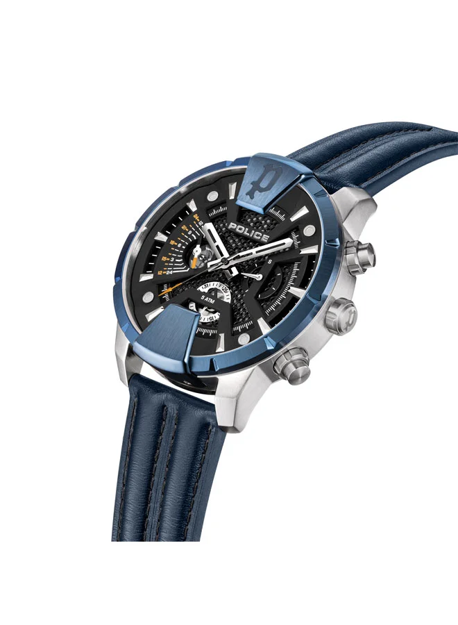 بوليس Huntley Men's 48mm Multifunction Watch with Black Dial & Blue Leather Strap