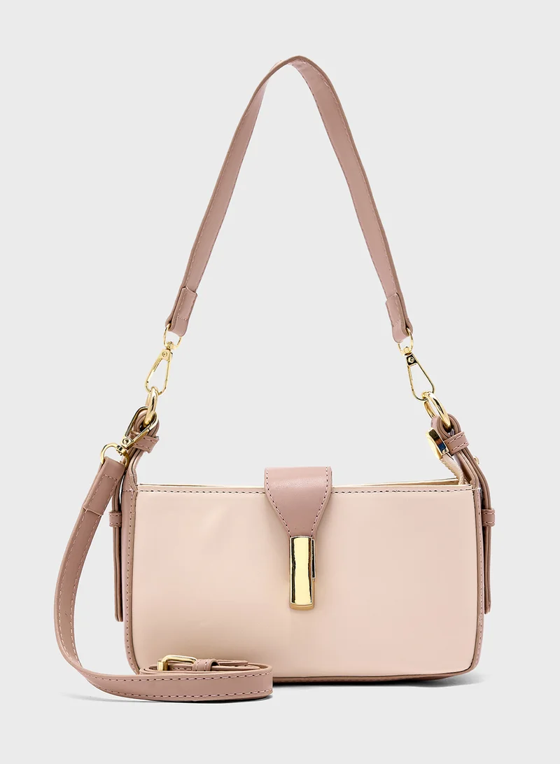ELLA Metal Trim Detail Crossbody Bag With Long Strap