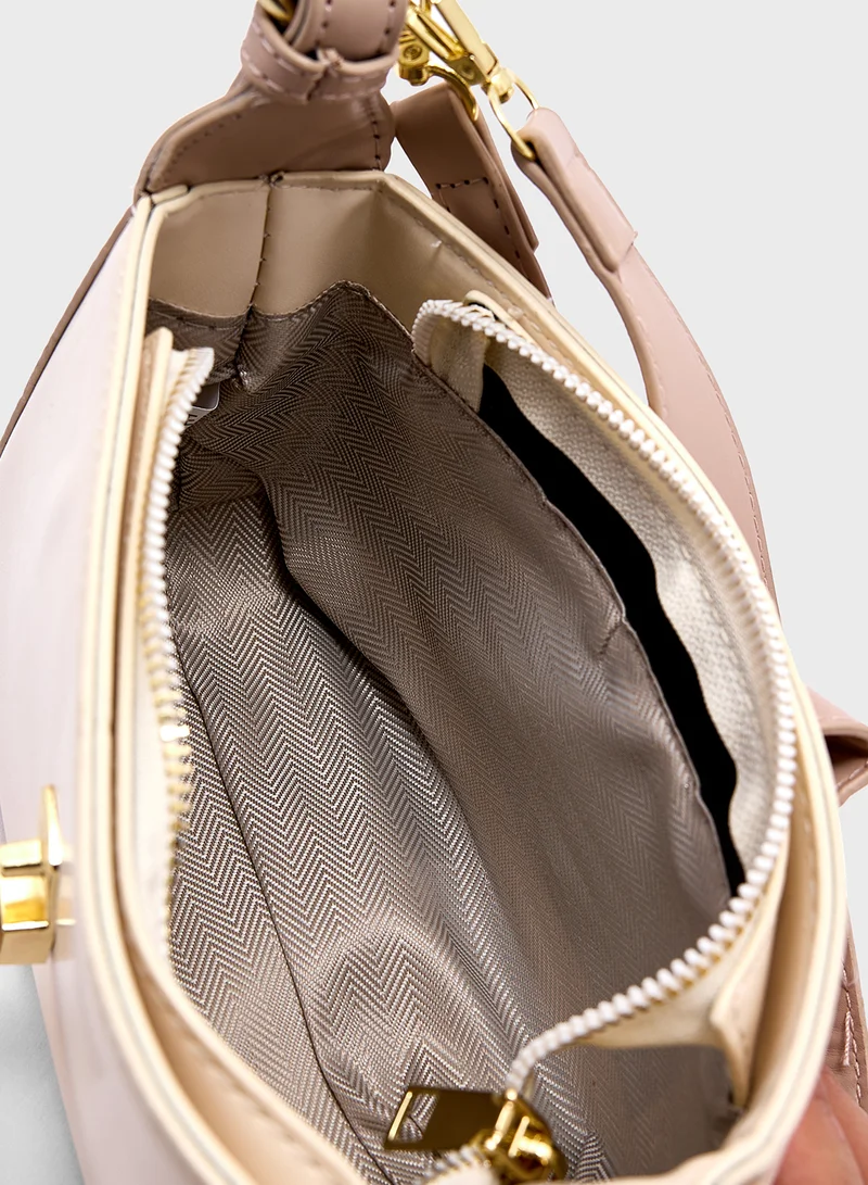 ELLA Metal Trim Detail Crossbody Bag With Long Strap
