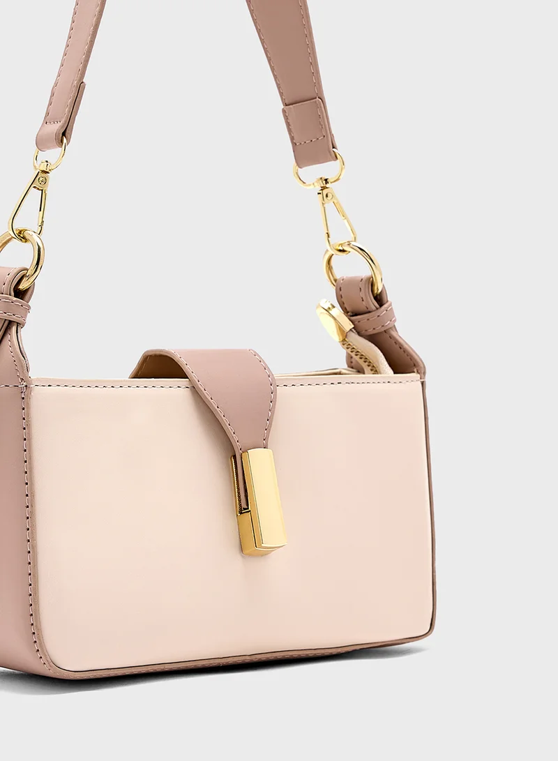 ELLA Metal Trim Detail Crossbody Bag With Long Strap