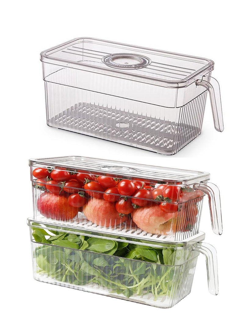 3-Pack Containers for Fridge Stackable Food Storage Produce Saver Containers for Refrigerator, Berry Keeper Boxes for Fridge with Removable Drain Tray Keep Fresh for Vegetables,Fruit,Salad - Image 1