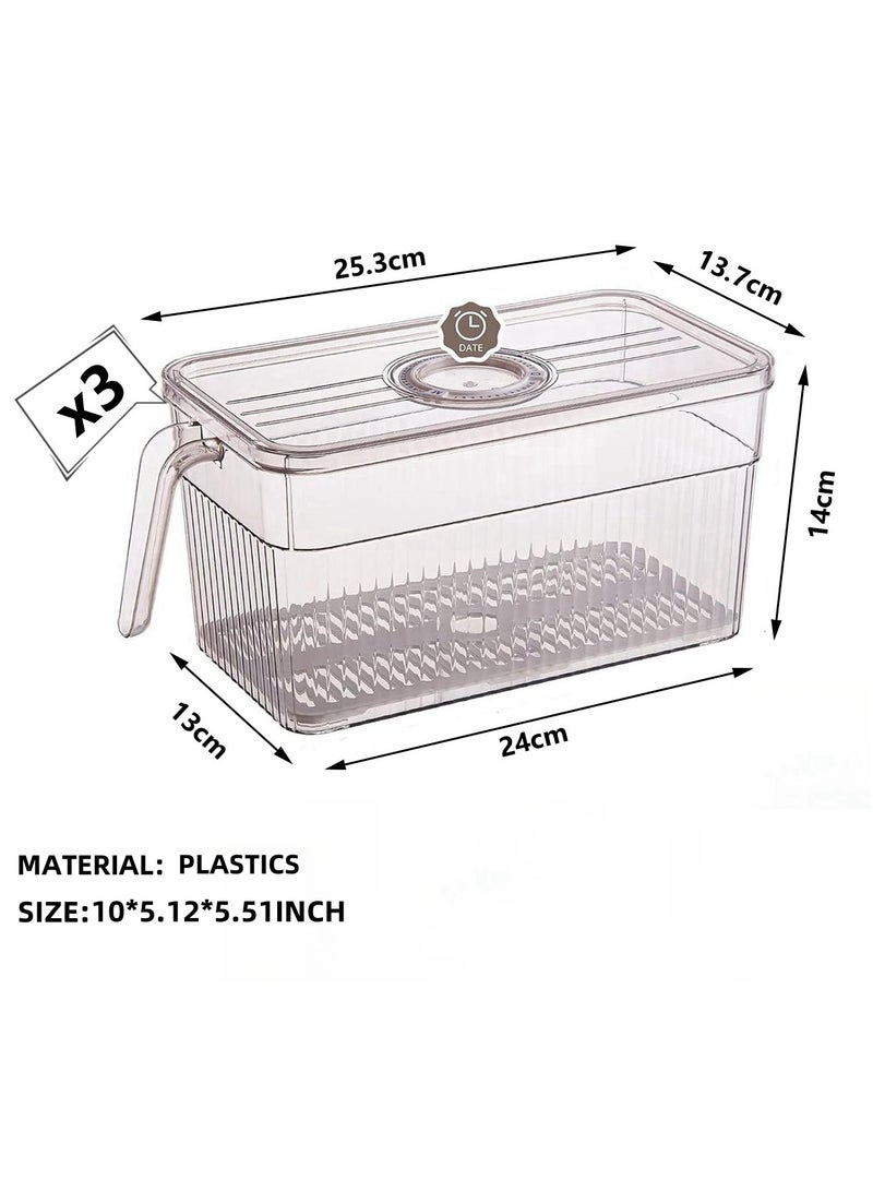 3-Pack Containers for Fridge Stackable Food Storage Produce Saver Containers for Refrigerator, Berry Keeper Boxes for Fridge with Removable Drain Tray Keep Fresh for Vegetables,Fruit,Salad - Image 2