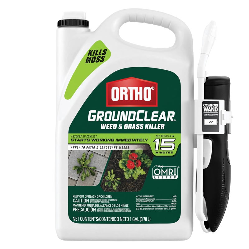 Ortho GroundClear Weed & Grass Killer with Comfort Wand - Kills Dandelions, Chickweed, Crabgrass, Moss & More, OMRI Listed, Ready-to-Use Grass and Weed Killer Spray, 1 gal. - Image 1