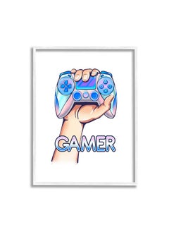 Stupell Industries Holding Gleaming Video Game Controller Gamer Text, Design By Ziwei Li, 24 X 30, Blue  - Image 1