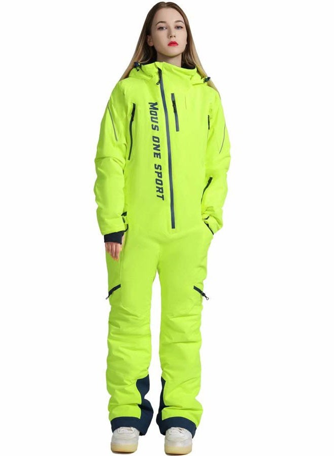 MOUS ONE Women One Pieces Ski Suits Waterproof Warm Insulated Ski Jumpsuit Removable Hood Snowsuit for Snow Sport, Yellow, XXL - Image 1