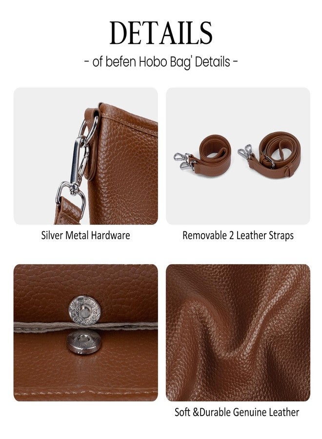 befen Genuine Leather Purses for Women, Brown leather Purse Trendy Large Crossbody Bag Soft Real Leather Hobo Bag with 2 Detachable Straps Designer Womens Shoulder Handbag for Travel & Everyday - Image 5