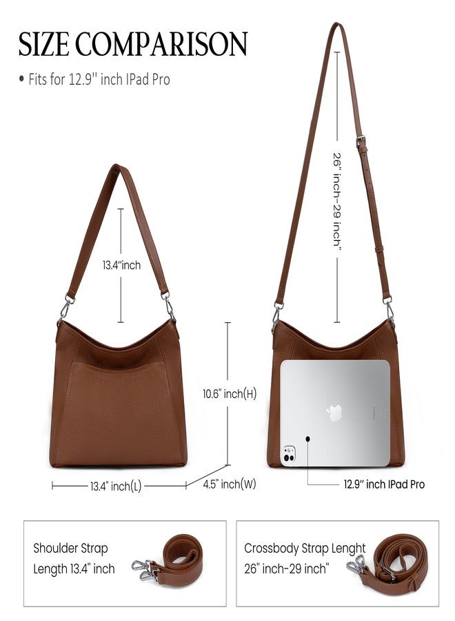 befen Genuine Leather Purses for Women, Brown leather Purse Trendy Large Crossbody Bag Soft Real Leather Hobo Bag with 2 Detachable Straps Designer Womens Shoulder Handbag for Travel & Everyday - Image 2
