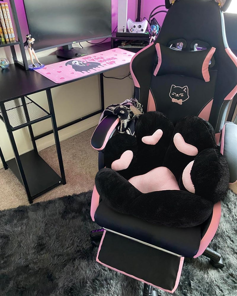 MOONBEEKI Cat Paw Cushion Chair Comfy Kawaii Shape Lazy Plush Pillow for Gamer Chair 28"x 24" Cozy Floor Cute Seat Kawaii for Girl Worker Gift, Dining Room Bedroom Decorate Black - Image 4