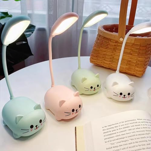 Neioaas LED Desk Lamp for Kids, Cute Cat Lamp USB Rechargeable Reading Light,Portable LED Table Light, Flexible Gooseneck Eye-Care Cartoons Small Desk Lamp Girls Gifts (Green) - Image 4