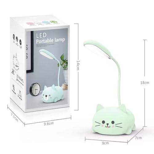Neioaas LED Desk Lamp for Kids, Cute Cat Lamp USB Rechargeable Reading Light,Portable LED Table Light, Flexible Gooseneck Eye-Care Cartoons Small Desk Lamp Girls Gifts (Green) - Image 2