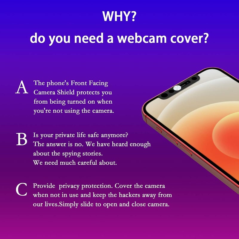 كاست ويف غطاء الكاميرا، غطاء ويب كام متوافق مع iPhone X/XS/XR/XS Max، لـ iPhone 11/11 Pro/11 Pro Max، لـ iPhone 12/12 Mini/12 Pro/12 Pro Max، يحمي الخصوصية والأمان، لا يؤثر على Face ID - قطعتان - Image 3