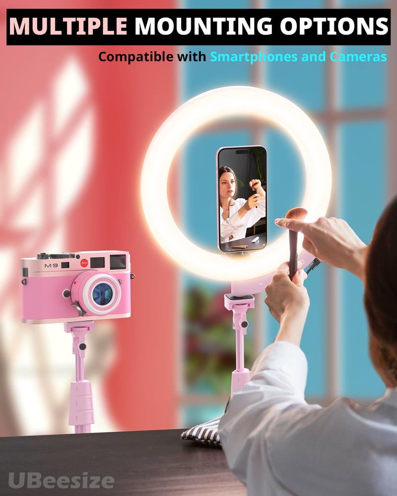 UBeesize Upgraded 12'' Ring Light with 62'' Tripod Stand and Magnetic Phone Holder,LED Selfie RingLight for iPhone with Remote,Circle Light for Tiktok/YouTube/Photography/Makeup/Live Stream Pink - Image 3