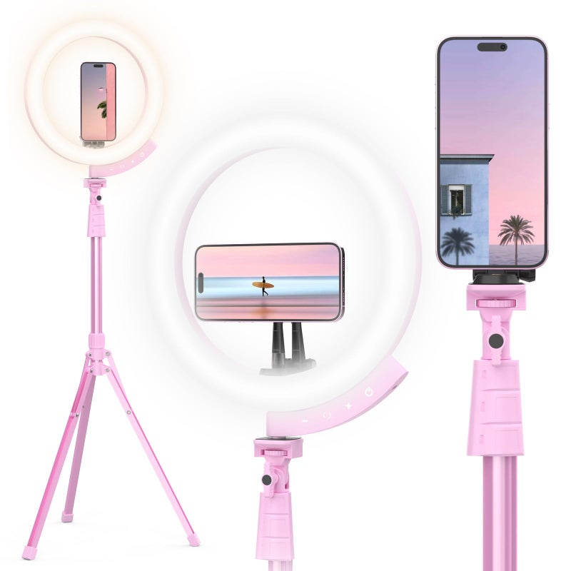 UBeesize Upgraded 12'' Ring Light with 62'' Tripod Stand and Magnetic Phone Holder,LED Selfie RingLight for iPhone with Remote,Circle Light for Tiktok/YouTube/Photography/Makeup/Live Stream Pink - Image 5