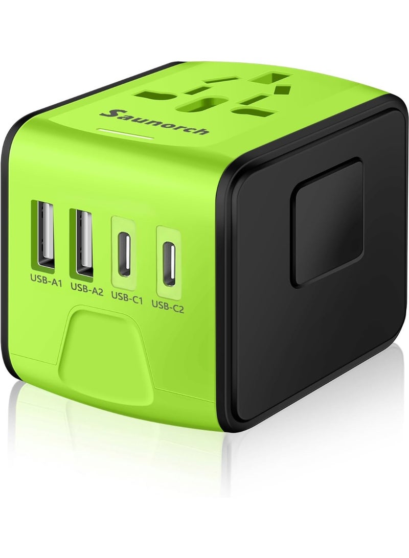 SAUNORCH محول طاقة عالمي للسفر الدولي من SAUNORCH مع شاحن حائط USB-A بسرعة 2.4A وUSB-C بسرعة 3.0A، محول أوروبي، مقابس AC عالمية... - Image 1