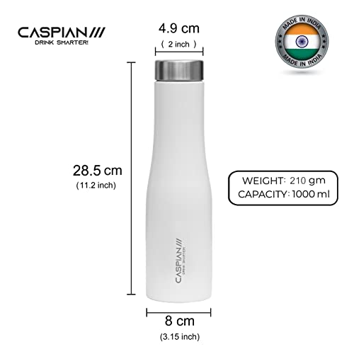 CASPIAN /// Aqua Stainless Steel Water Bottle (Green & White, 1 Litre, Set of 2)| Leak Proof Thunder for Fridge Home Office Travel School Kids Boys Girls Adults Sports Gym Yoga - Image 3