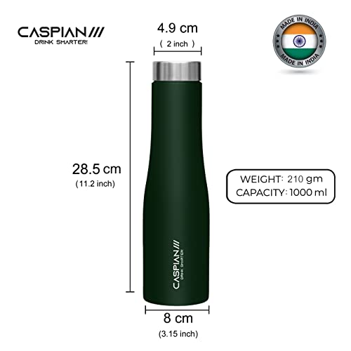CASPIAN /// Aqua Stainless Steel Water Bottle (Green & White, 1 Litre, Set of 2)| Leak Proof Thunder for Fridge Home Office Travel School Kids Boys Girls Adults Sports Gym Yoga - Image 5