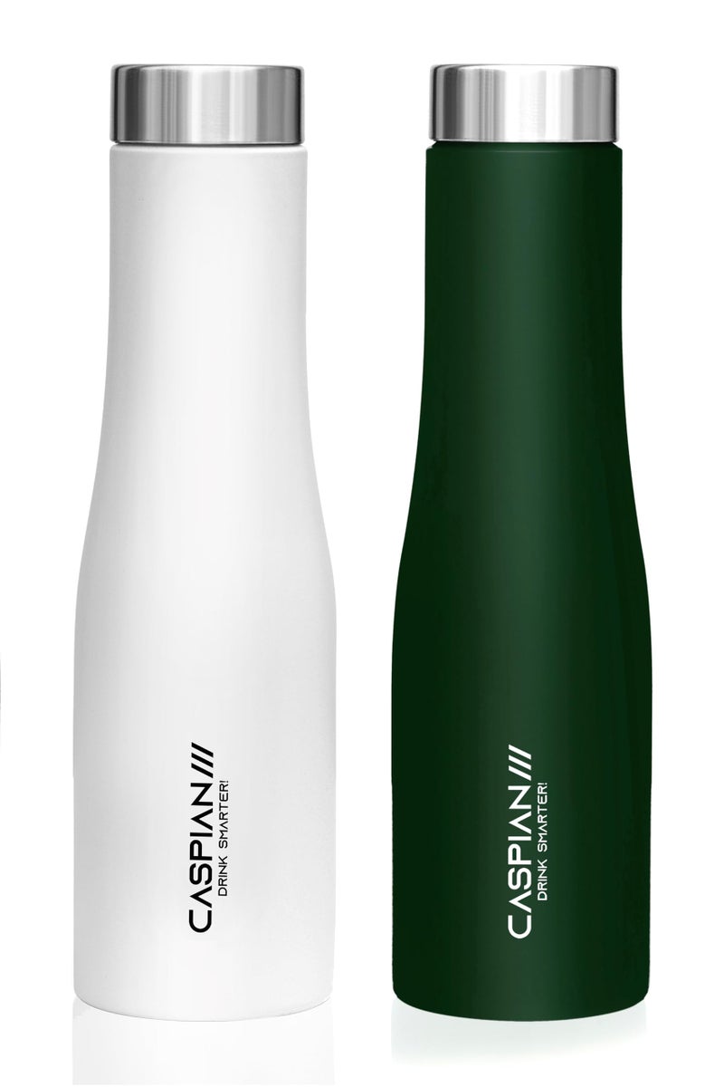 CASPIAN /// Aqua Stainless Steel Water Bottle (Green & White, 1 Litre, Set of 2)| Leak Proof Thunder for Fridge Home Office Travel School Kids Boys Girls Adults Sports Gym Yoga - Image 1