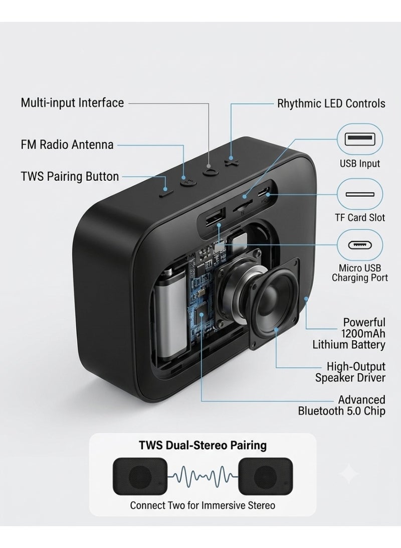 speakers bluetooth portable A011 - Wireless bluetooth speakers with LED Light, TWS Pairing bluetooth speakers, FM Radio & USB/TF Support - Image 4