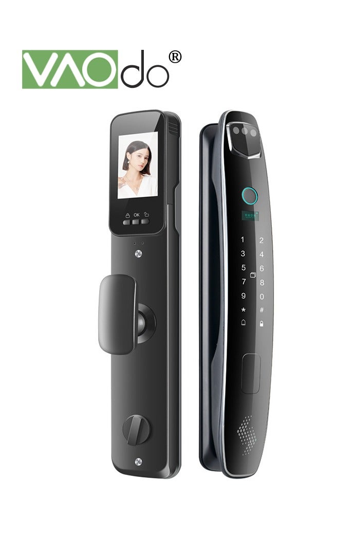 VAOdo 3D Face Recognition Smart Lock with Cat's Eye Camera & Full Escutcheon Handle, Remote APP monitoring, WiFi Direct Connect & Smart Doorbell Link, 6 in 1 Keyless Entry Door Lock, Digital Keypad Deadbolt for Home and Office - Image 1