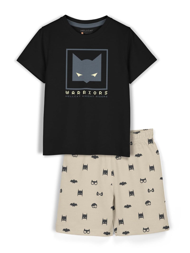 HELLCAT Boys Cotton Blend Solid Dress Clothing Set Combo with Tshirts & Shorts - Pack 1 Black 9-10 Years - Image 1