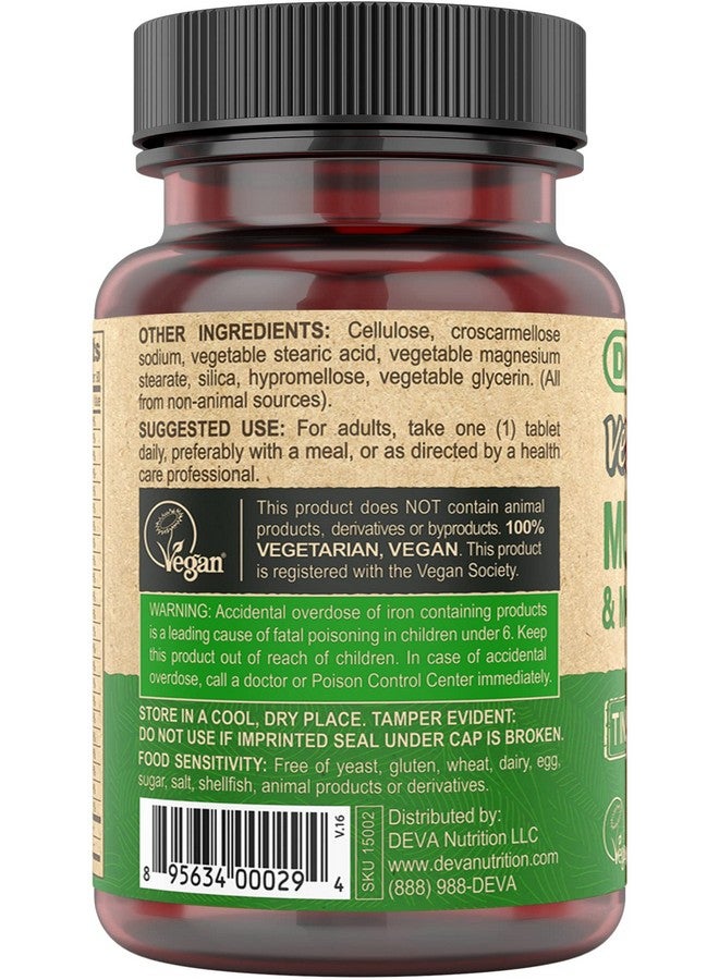 DEVA Vegan Multivitamin for Women & Men with Iron, Vitamin C, E, B Complex Vitamins, Zinc, 90 Tiny Tablets - Image 5