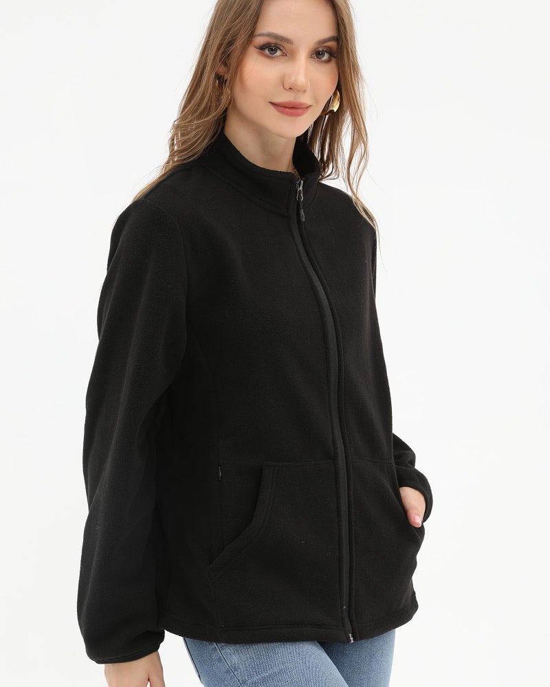 Argstar Women's Fleece Jacket, Lightweight Full Zip Classic Soft Casual Recreation Coat with Zipper Pockets Black XL - Image 5