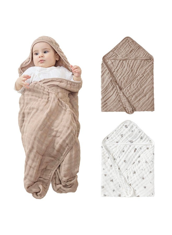 JELLYMONI Muslin Baby Hooded Bath Towels for Newborn, 2 Pack 100% Cotton Baby Bath Towel with Hood for Baby, Infant, Toddler and Kids, Large 32 x 32 Inch Baby Bath Towels Soft and Absorbent - Image 1