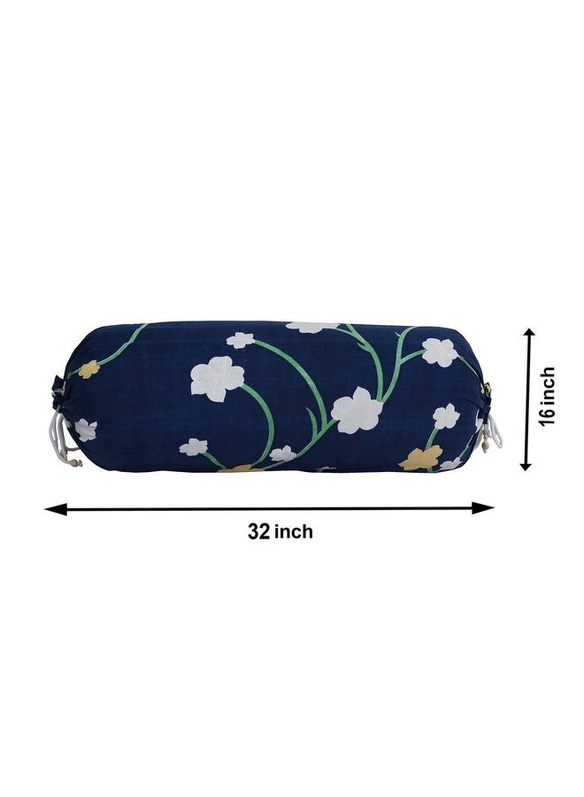 Kuber Industries Floral Print Bolster Cover with Drawstring|Round Bedside Long Pillow Cover|Dewan Pillow Cover Set "16 x 32" |Bolster Cover Set Of 2 (Navy Blue) - Image 5