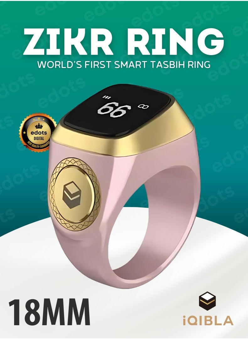 iQIBLA Smart Zikr Ring | 18 MM Prayer Counter & Timing Reminder | Waterproof Wearable Technology | OLED Display for Muslim Prayer | Pink and Gold  - Image 1