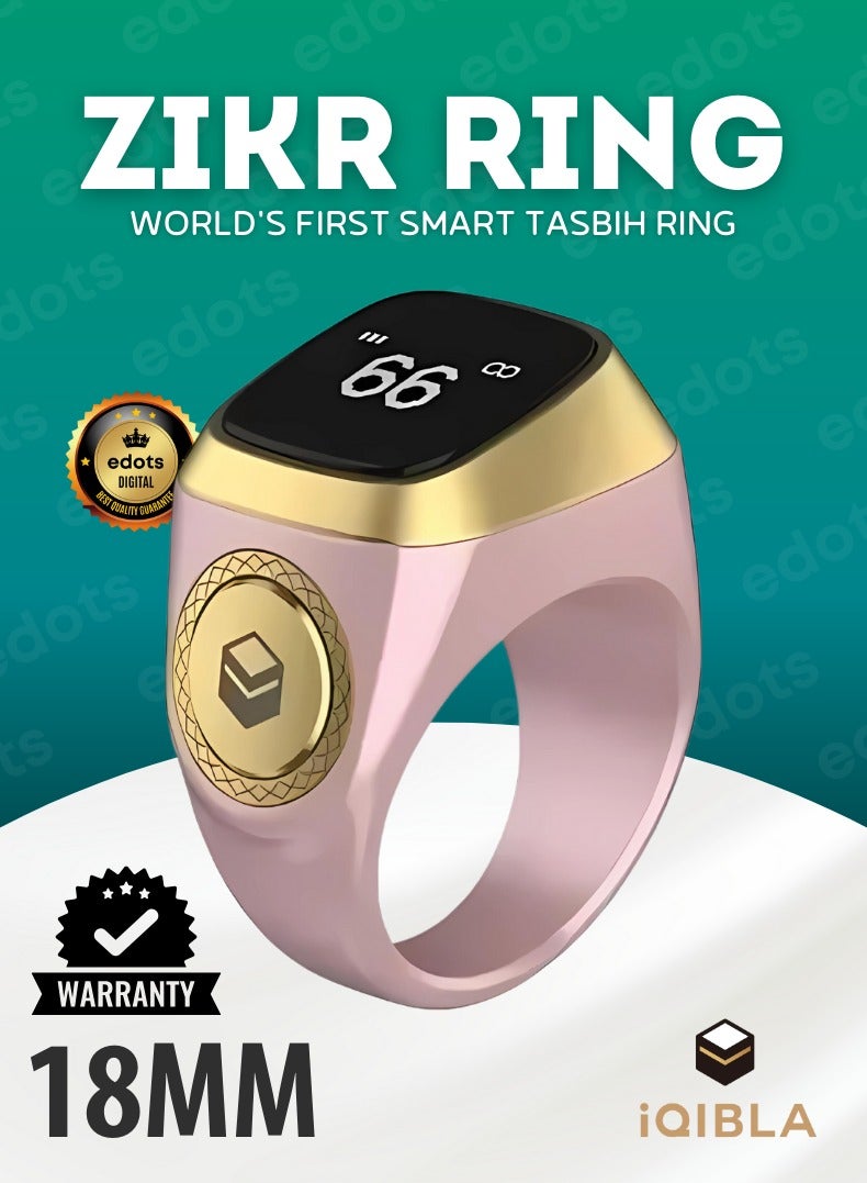 إيكيبلا خاتم ذكر ذكي / عداد صلاة 18 مللي متر وتذكير توقيت / تقنية مقاومة للماء يمكن ارتداؤها / شاشة أوليد لصلاة المسلمين / وردي وذهبي - Image 1