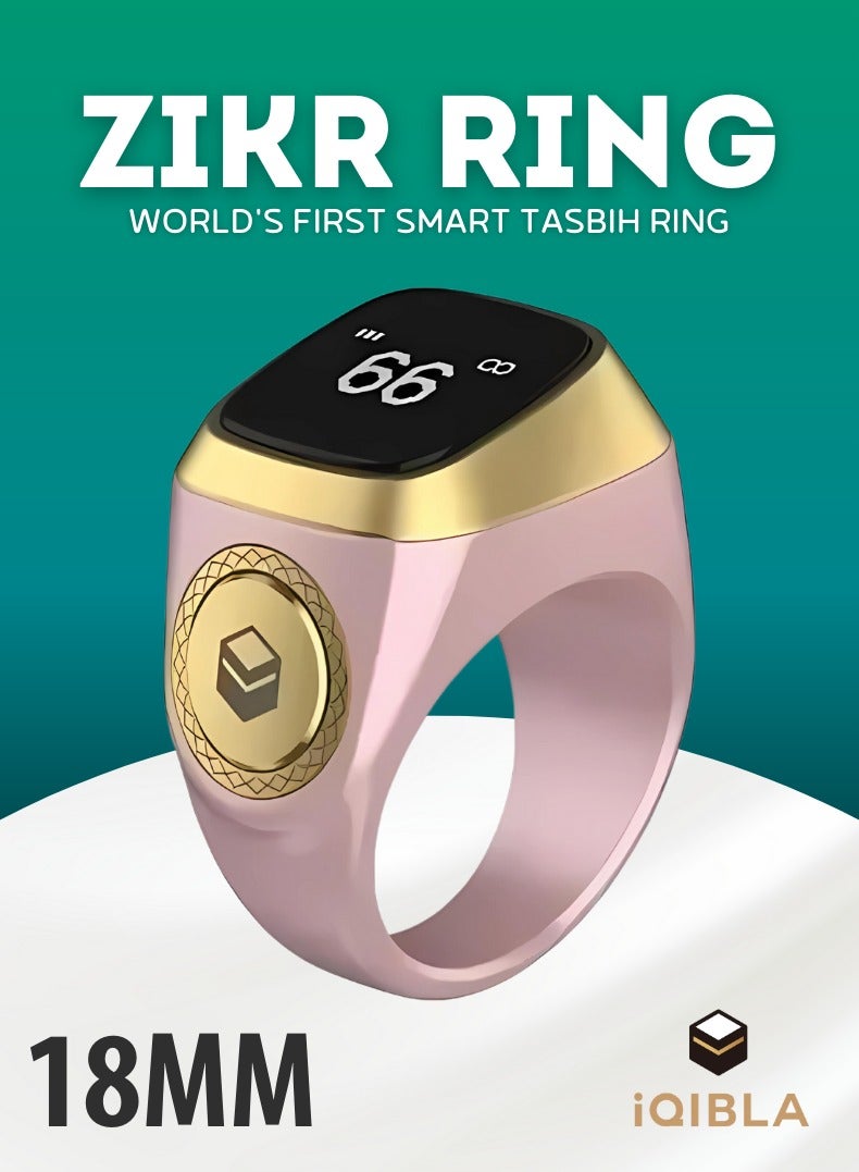 iQIBLA Smart Zikr Ring | Lite | 18 MM Prayer Counter & Timing Reminder | Waterproof Wearable Technology | OLED Display for Muslim Prayer | Pink and Gold - Image 1